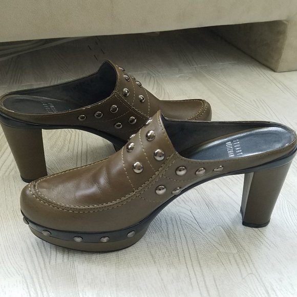 Stuart Weitzman studded platform mules / clog slip ons, Olive Green (size 7) - Picture 5 of 14